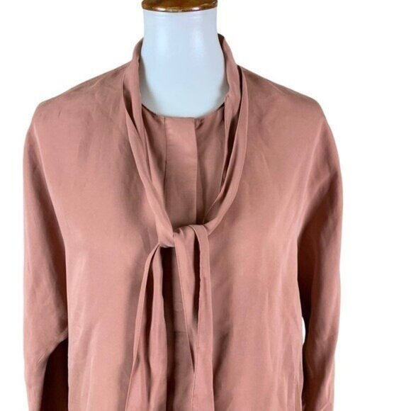 Club Monaco XL Blush Pink Tie Neck Blouse Long Sleeve Minimalist Chic Workwear - Picture 2 of 6